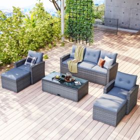 6-Piece All-Weather Wicker PE Rattan Patio Dining Set With Coffee Table