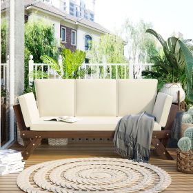 TOPMAX Outdoor Adjustable Patio Wooden Daybed Sofa Chaise Lounge With Cushions For Small Places, Bro