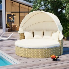 TOPMAX Patio Furniture Round Outdoor Sectional Sofa Set Rattan Daybed Two-Tone Weave Sunbed With Ret