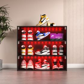 Black LED Light Shoe Box With Three Layers And Glass Door