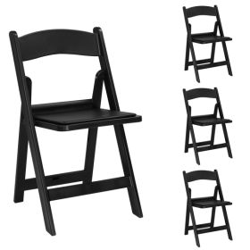 4pcs Black Full Plastic With Cushion Courtyard Plastic Folding Chair