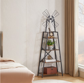 4-Tier Bookshelf,Display Storage Shelves With Metal Frame,Bookcase Organizer With Windmill For Living Room,Home Office