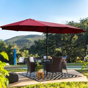 15x9ft Large Double-Sided Rectangular Outdoor Twin Patio Market Umbrella With Light And Base- Red