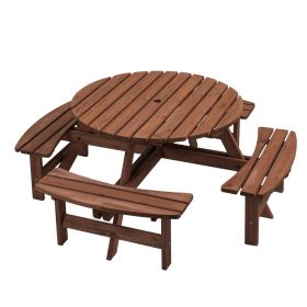 8 Person Wooden Picnic Table - Outdoor Camping Dining W 4 Built-in Benches