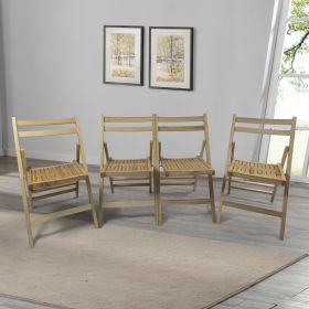 Slatted Wood Folding Chair, Set Of 4 - Foldable For Special Events