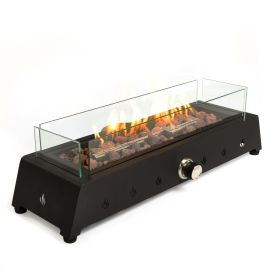 28 Inch Tabletop Fire Pit, Propane Gas Fire Pit With Quick Connect Joint, Glass Wind Guard And Lava