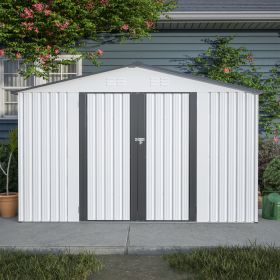 10X8 FT Outdoor Storage Shed, All Weather Metal Sheds With Metal Foundation & Lockable Doors, Tool S