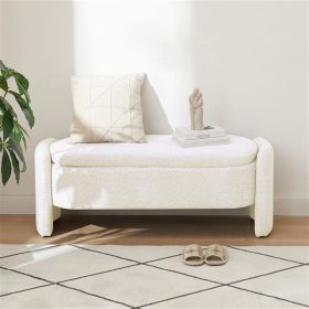 Oval Storage Bench 3D Wool Pile Bench With Large Storage Space For Living Room, Entrance And Bedroom, Cream White