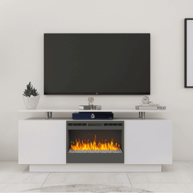 Living Room Furniture Modern White Electric Fireplace TV Stand with Insert Fireplace;  can work with or without heat