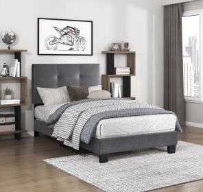 1pc Twin Platform Bed Dark Gray Velvet Upholstered Adjustable Height Headboard Button Tufted Solid Wood Bedroom Furniture