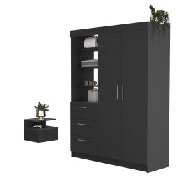 Kenya 2 Piece Bedroom Set, Armoire + Nightstand, Black