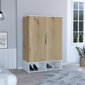 Armoire Barletta, Double Door, Hanging Rod, Light Oak / White Finish