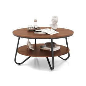 Modern Style Round Coffee Table with Heavy-duty Metal Frame