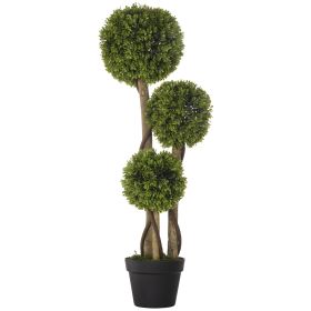 Artificial Plant for Home Decor Indoor & Outdoor Fake Plants Artificial Tree in Pot, 3 Ball Boxwood Topiary Tree for Home Office, Living Room Dec