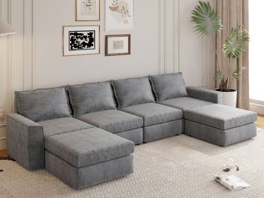 115*58" Chenille Modular Sectional Sofa,U Shaped Reversible Couch,Free Combination,6 Seat Sleeper Sofa Bed with Ottoman