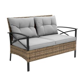 Patio 4Piece Sectional Sofa Set   KD Rattan Wicker Outdoor Garden Furniture