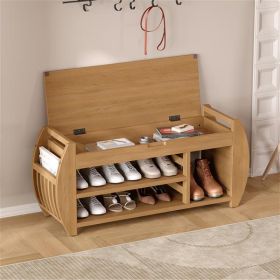 Vintage Multi-purpose Storage Bench With Cushions And Curved Side Panels For Entrances And Living Rooms -Natural Colours