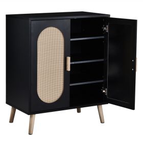 2-door Standing Cabinet Type With High Foot Oval Rattan Shoe Cabinet