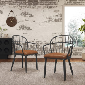 Indoor Upholstered Dining Chair With Metal Legs Set Of 2,Brown