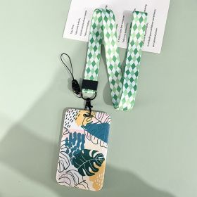 Green Plant Series Simple Fashion Lanyard Card Cover (Option: 4 Pieces Monstera Deliciosa-Lingge Long Hanging Rope)