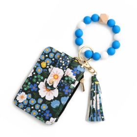 Women's Floral Print Leather Card Bag (Option: 7 Dark Blue)