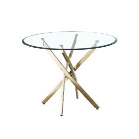 Modern Round Transparent Tempered Glass Dining Table With Stainless Steel Legs With Gold Finish (Option: Round dining table)