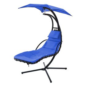 Hanging Chaise Lounger With Removable Canopy, Outdoor Swing Chair With Built-in Pillow, Hanging Curv (Color: Navy)