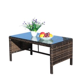 Outdoor Patio Furniture 1 Coffee Table With Clear Tempered Glass (Color: Brown)