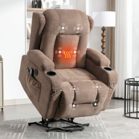 Power Lift Recliner Chair Recliners For Elderly With Heat And Massage Recliner Chair For Living Room With Infinite Position And Side Pocket,USB Charge (Color: Brown)