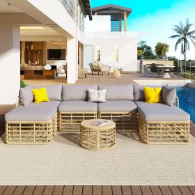 GO 7 Pieces Outdoor Patio Furniture, All-Weather Rattan Sectional Sofa Set With Thick Cushions And P (Option: Gray)