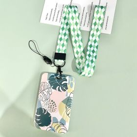 Green Plant Series Simple Fashion Lanyard Card Cover (Option: 5 Pieces Monstera Deliciosa-Lingge Long Hanging Rope)