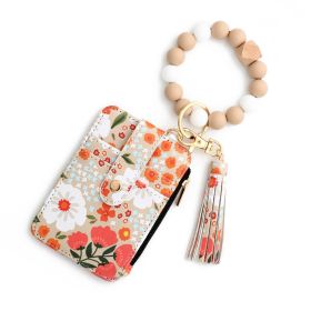 Women's Floral Print Leather Card Bag (Option: 5 Khaki)