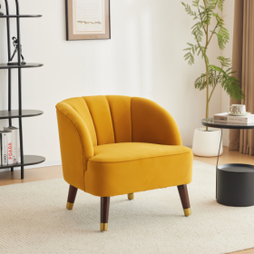 Upholstered Barrel Accent Chair With Wooden Legs (Color: Orange)