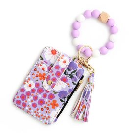 Women's Floral Print Leather Card Bag (Option: 6 Light Purple)