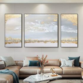 Hand Painted Abstract Gold Foil Art Wall Picture Handmade Golden Sky Landscape Canvas Oil Painting For Living Room Home Decor Living Room hallway (size: 30X60cmX2P+60X60cm)