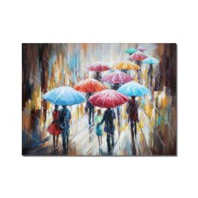 Woman With Umbrella On Rainy Day Canvas Oil Paintings Abstract Wall Art Decorative Picture For Living Room Decor No Frame (size: 150x220cm)