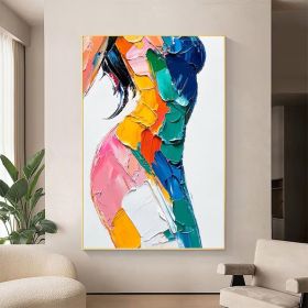 Original Colorful Woman Texture Canvas Oil Painting Abstract Model Girl Painting Large Portrait Female Body Wall Art Living Room Home Decor (Style: 01, size: 120x160cm)