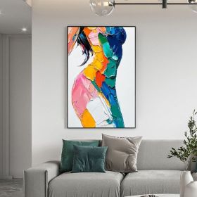 Original Colorful Woman Texture Canvas Oil Painting Abstract Model Girl Painting Large Portrait Female Body Wall Art Living Room Home Decor (Style: 01, size: 90x130cm)