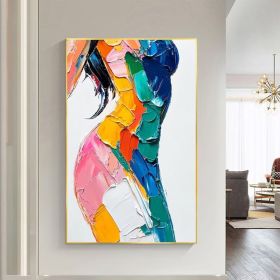 Original Colorful Woman Texture Canvas Oil Painting Abstract Model Girl Painting Large Portrait Female Body Wall Art Living Room Home Decor (Style: 01, size: 100x150cm)