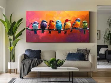 Colorful Birds Oil Painting Nature Wall Art Hand-Painted Wildlife Artwork Large Canvas Wall Art Unique Wall Art Abstract Bird Oil Painting (Style: 01, size: 100x200cm)