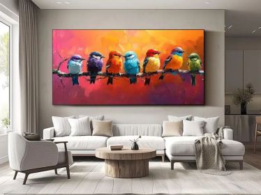 Colorful Birds Oil Painting Nature Wall Art Hand-Painted Wildlife Artwork Large Canvas Wall Art Unique Wall Art Abstract Bird Oil Painting (Style: 01, size: 60x120cm)