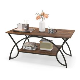 Rectangular Coffee Table with Metal Frame for Living Room (Color: Rustic Brown, Type: Coffee Tables)