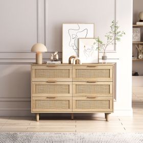 43.31"6-Drawers Rattan Storage Cabinet Rattan Drawer,for Bedroom,Living Room (Color: Natural)