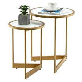 Living Room Set of 2PCS Modern Classic Yet Simper Nesting End Coffee Tables (Color: White, Type: Coffee Tables)