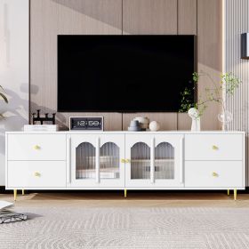 70.9" Modern TV Stand for TVs up to 75 Inches,Entertainment Center with Glass Door,4 Drawers and 2 Cabinets (Color: White, Material: MDF)