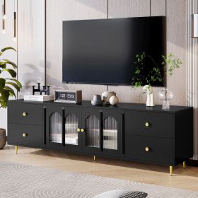 70.9" Modern TV Stand for TVs up to 75 Inches,Entertainment Center with Glass Door,4 Drawers and 2 Cabinets (Color: Black, Material: MDF)