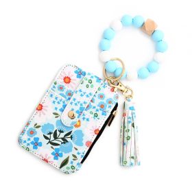 Women's Floral Print Leather Card Bag (Option: 8 Light Blue)