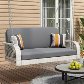 GO PE Wicker Porch Swing, 2-Seater Hanging Bench With Chains, Patio Furniture Swing For (Option: Grey White)